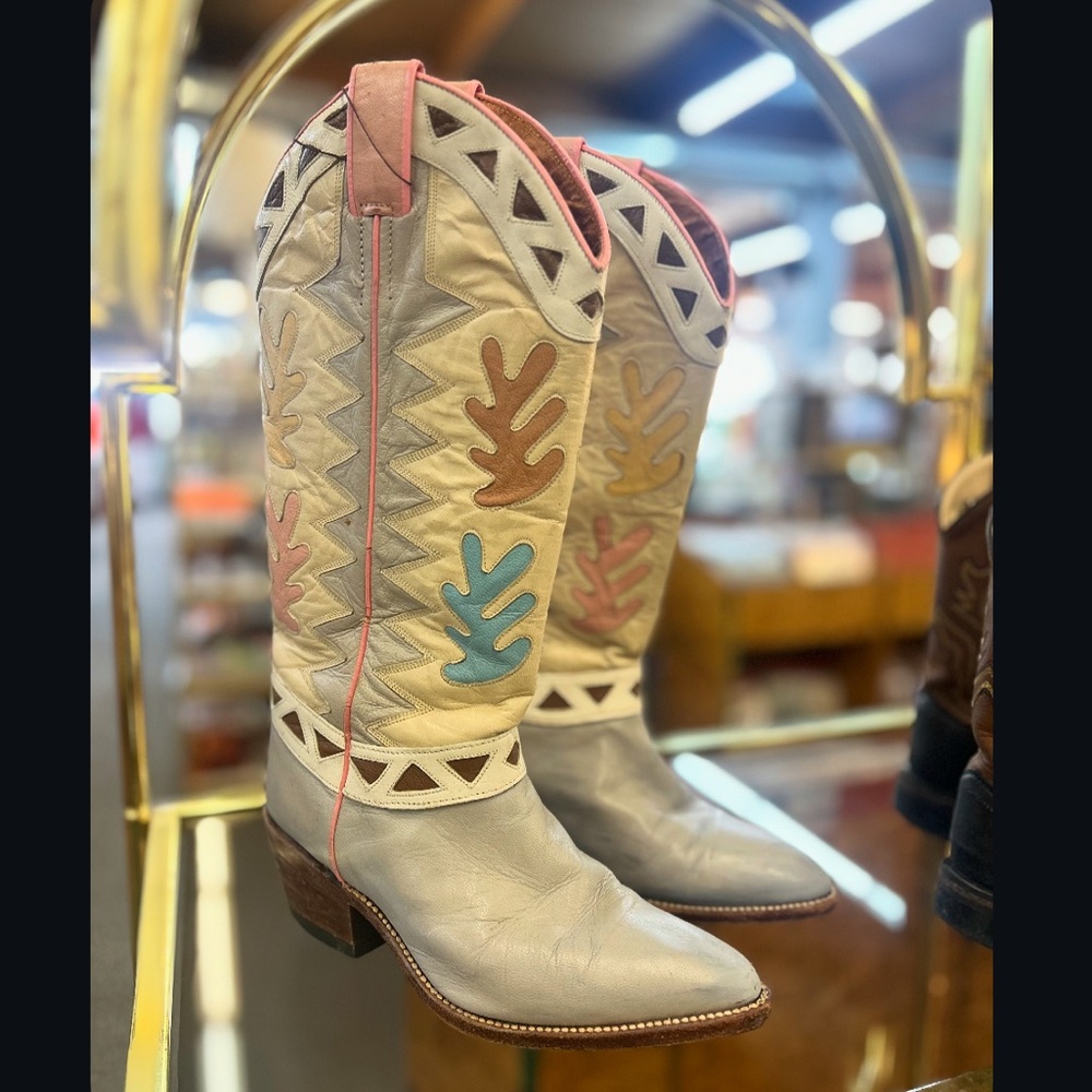 Beverly Feldman Cream and Multicolor Western Boots